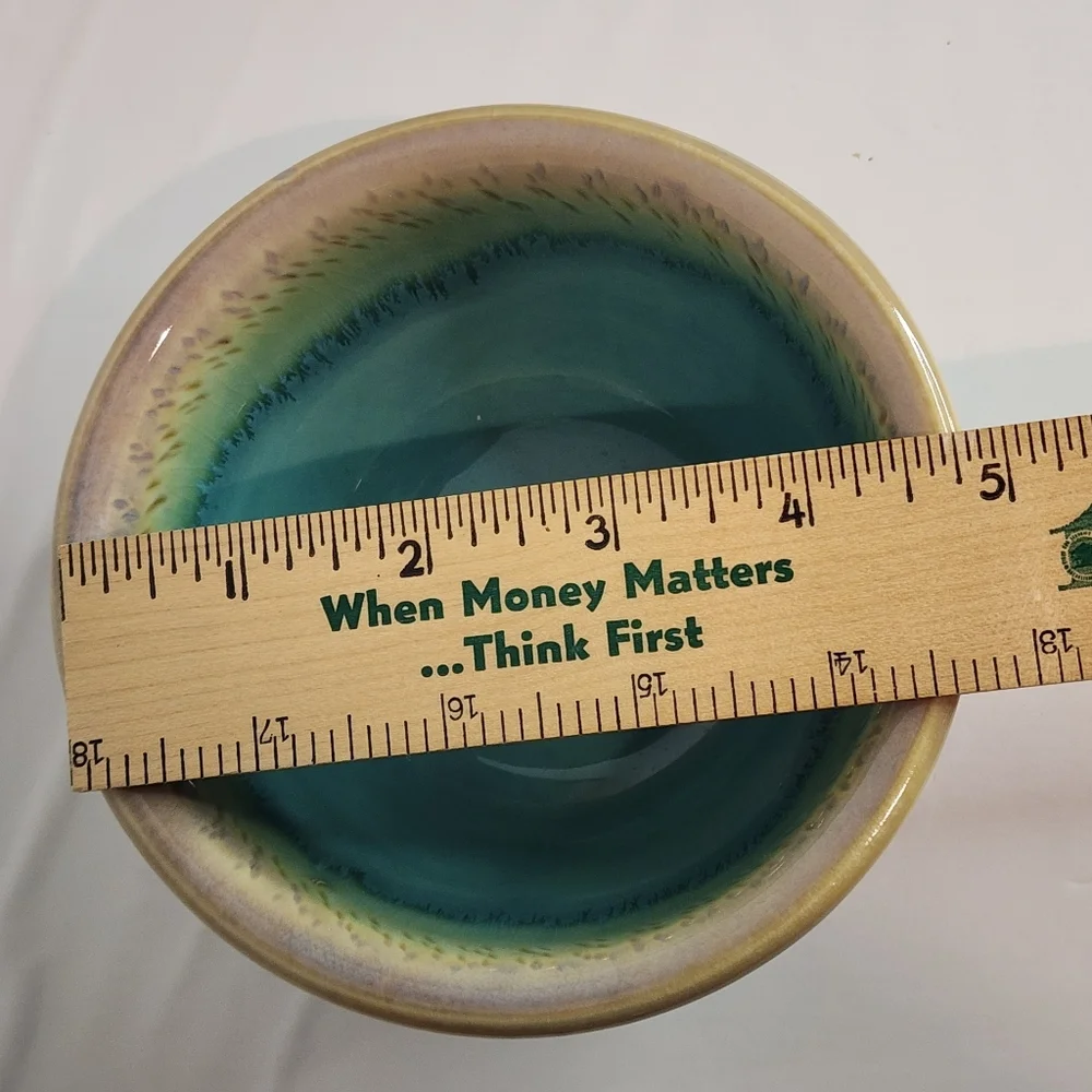 Studio Art Pottery Water Banks Bowl 5" Signed Blue Green Golden Yellow Signed - Picture 9 of 10